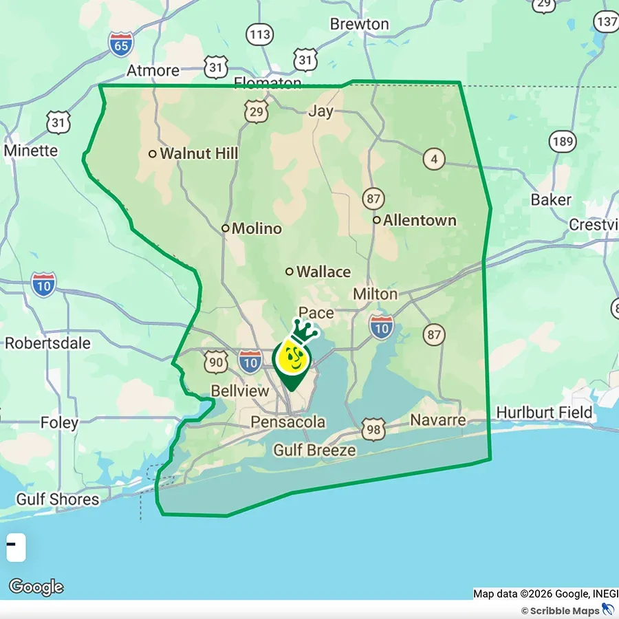 Lawn Master Service Area Map Pensacola Florida