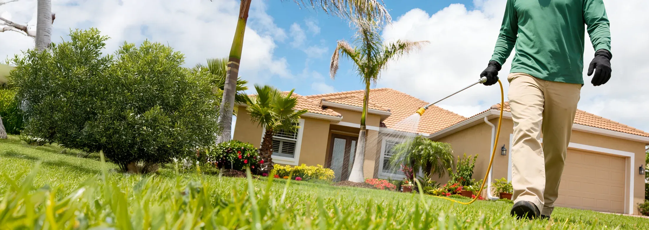 man spraying lawn for insects