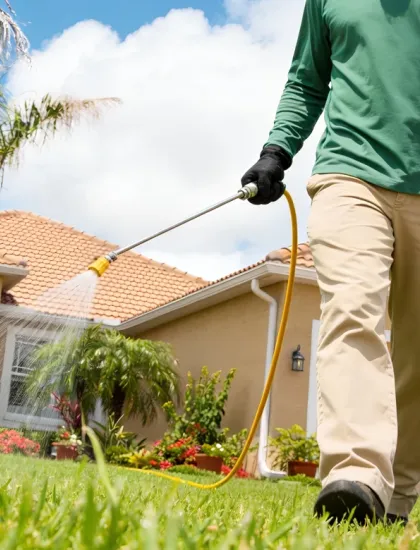man spraying lawn for insects